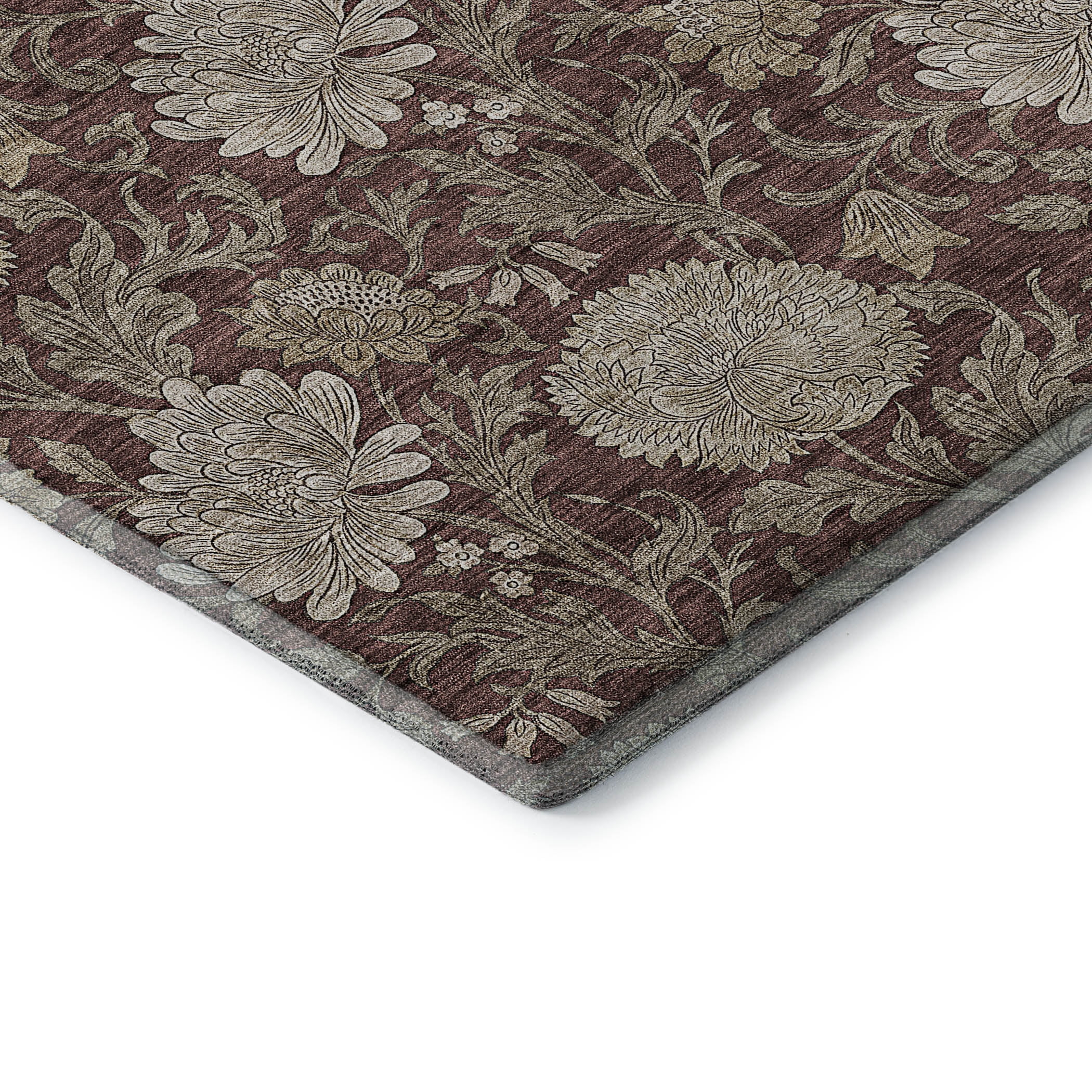 Addison Rugs Mayfield Washable Transitional Floral Merlot Rectangle Rug, 1'8" x 2'6"