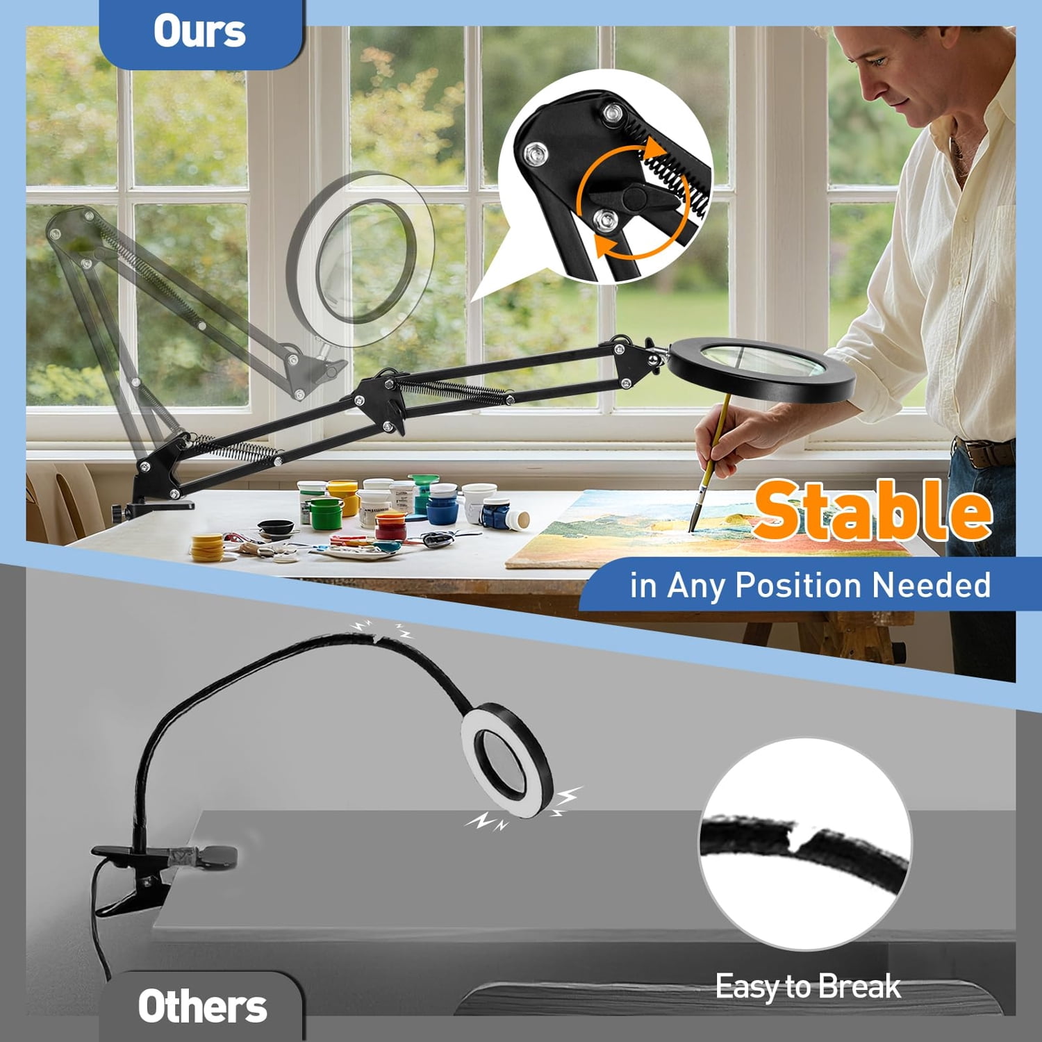 CAMOTUSE USB Magnifying Glass with LED Light 10X Magnifier Crafts Reading Desk Stand Lamp