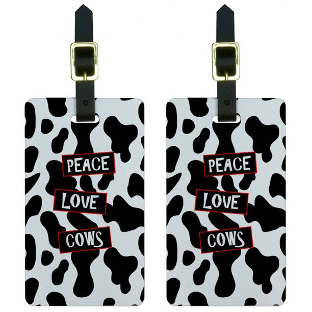 Peace Love Cows Luggage Tags Suitcase CarryOn ID, Set of 2