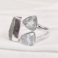 thumbnail image 2 of Natural Aquamarine Ring, Rough Aquamarine Gemstone Ring, March Birthstone, Triple Stone, 925 Sterling Silver, Womens Ring, Christmas, Adjustable Ring, Handmade, Statement Jewelry, Raw Gemstone Jewelry, 2 of 5