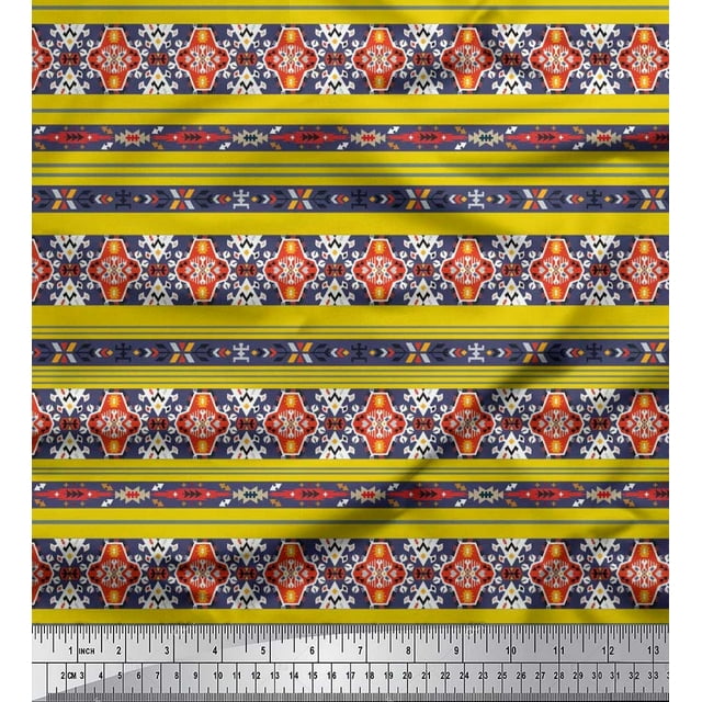 Soimoi Polyester Crepe Fabric Ikat Southwestern Decor Fabric Printed Yard 42 Inch Wide