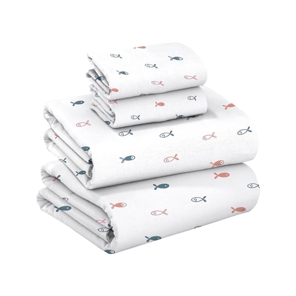 RUVANTI 100% Cotton Flannel Sheets Set - King - 4 Pcs - Little Swimmers