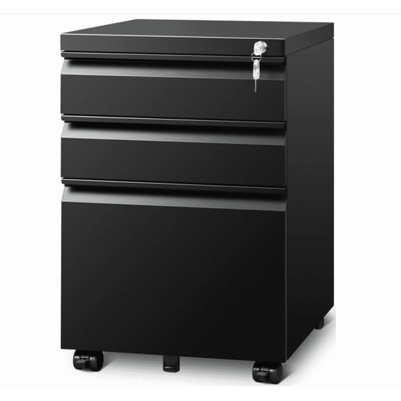 Accreate Home Office Metal Filing Cabinet, 3-Drawer Mobile Organizer with Lock and Casters, Holds Letter/A4/Legal Size, Fully Assembled