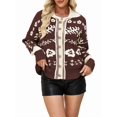 thumbnail image 2 of Floral Cropped Cardigan Sweaters for Women V Neck Long Sleeve Button Down Color Block Knit Fall Jacket Coffee S, 2 of 7