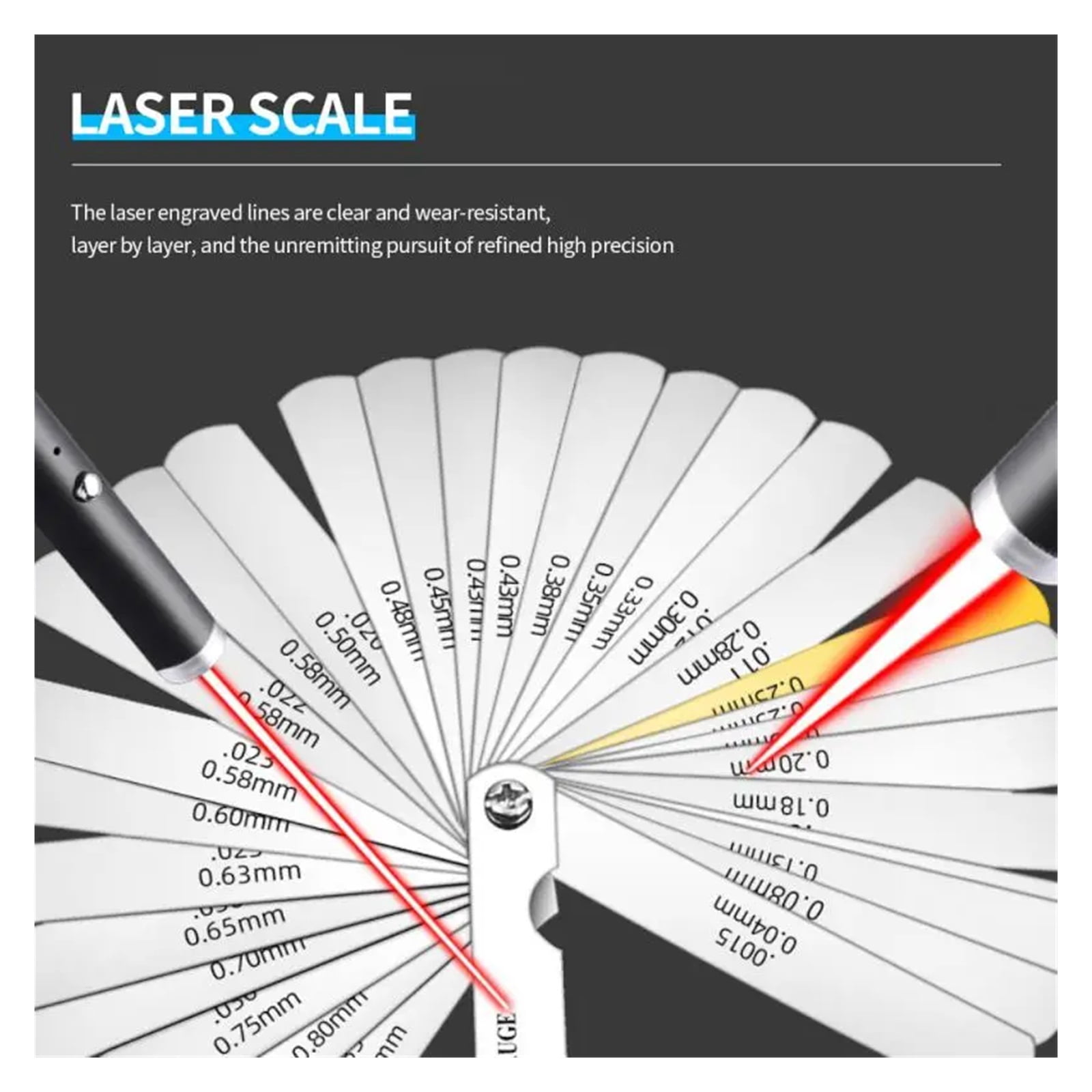 32 Blades Feeler Gauges Metric Size 0.04-0.88mm Thickness Gauge Set Valves Foliage Of Valves Gap For Measurement Gap ,Easy Identification