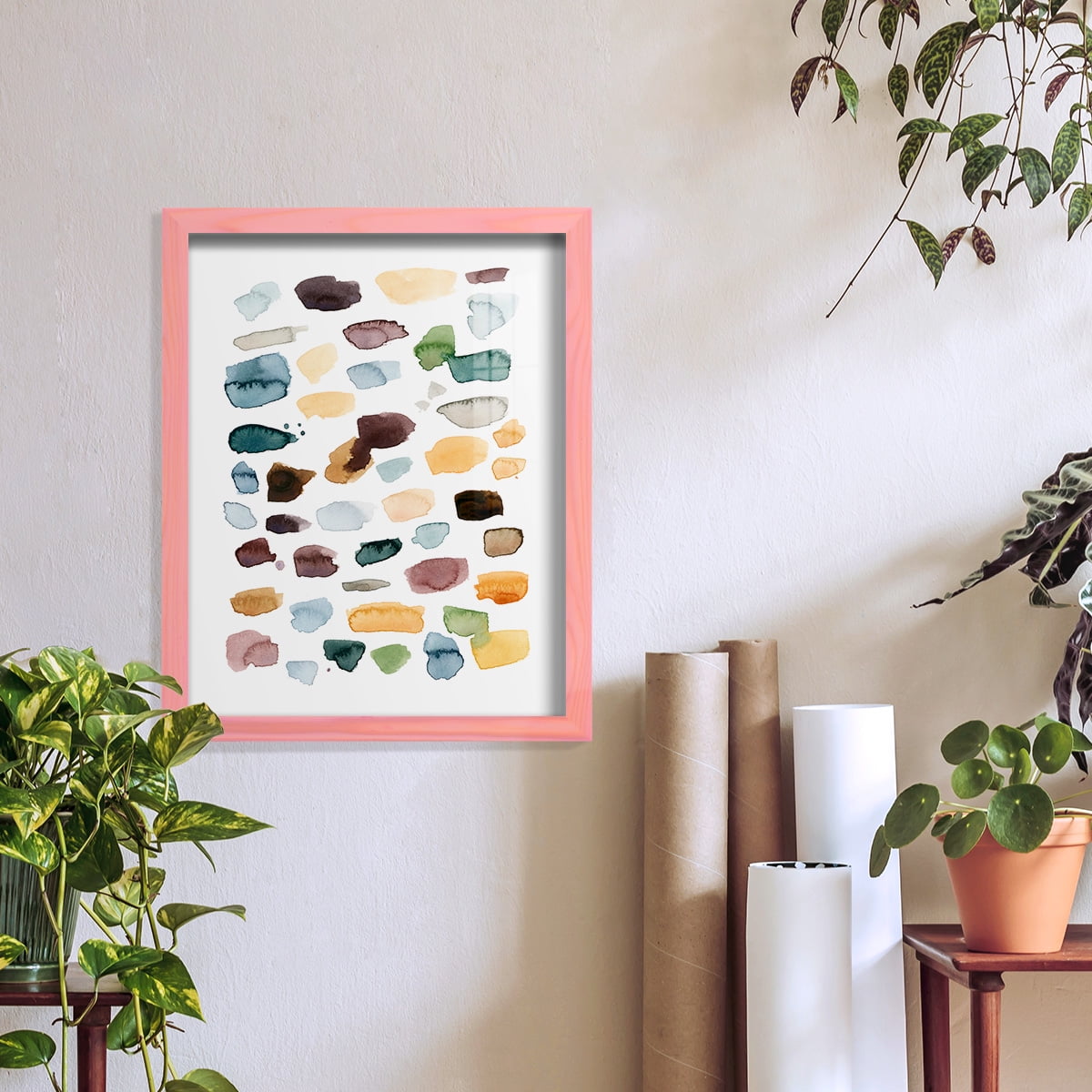 Shattered Segments II - Framed Print w/glass - Sunset Pink