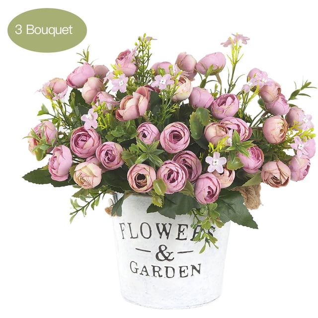 Ramo de flores artificiales para el hogar, oficina, escritorio, tela de seda, decoración floral falsa, ramo de capullos de rosa, púrpura claro 3 piezas seitruly ZHF0580-04