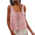 thumbnail image 2 of Tshirts for Women Sleeveless Lace Tank Tops Vacation Front Tie Mesh Chiffon Tops Fashion Clothing, 2 of 4