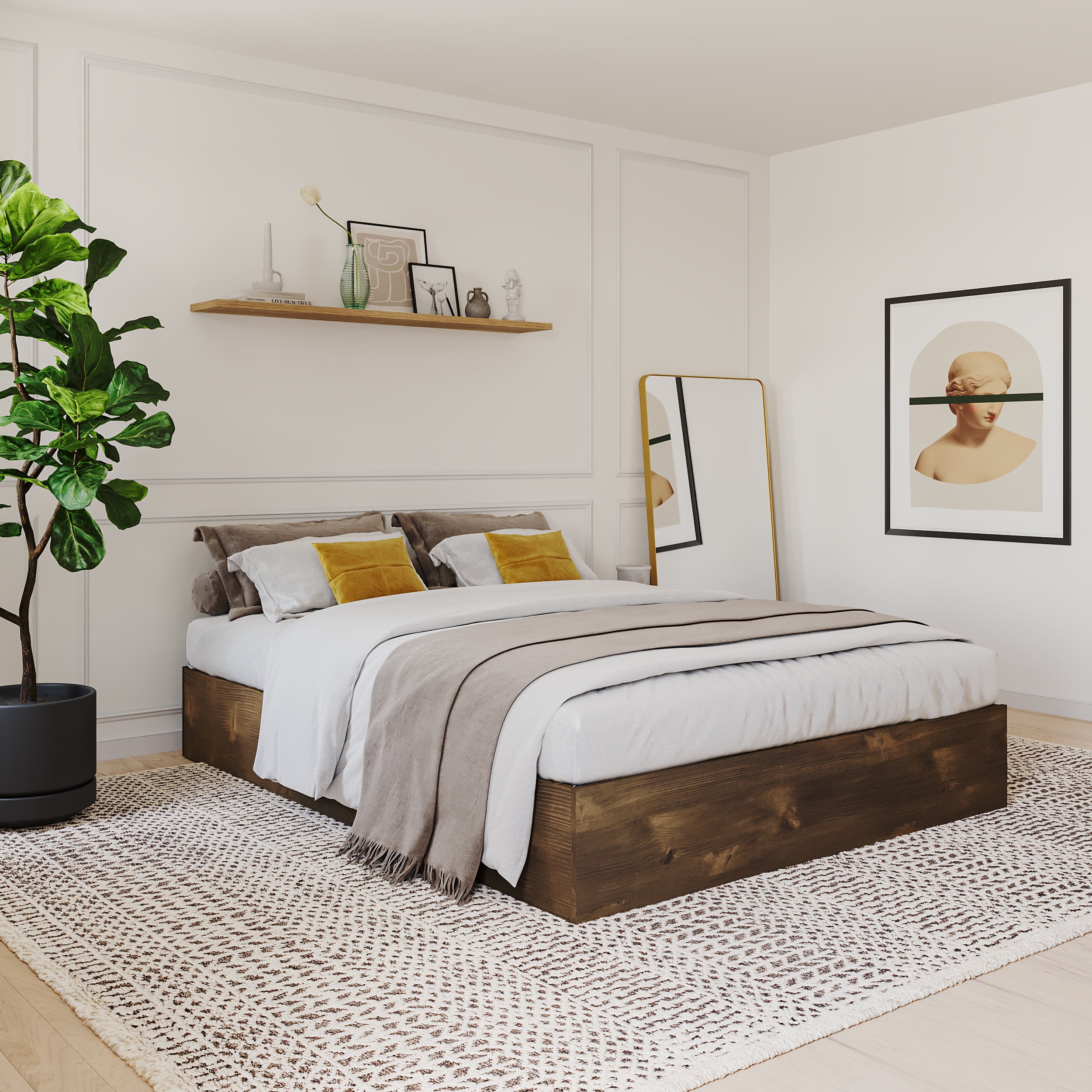 Nexera Full Size Storage Wood Bed Frame with 3 Drawers, Truffle