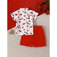 thumbnail image 3 of Diconna Tenues de la Saint-Valentin pour Garçons, Ensemble de Vêtements 2 Pcs avec Haut à Manches Courtes avec Nœud Papillon et Shorts Rouges, 3 of 8