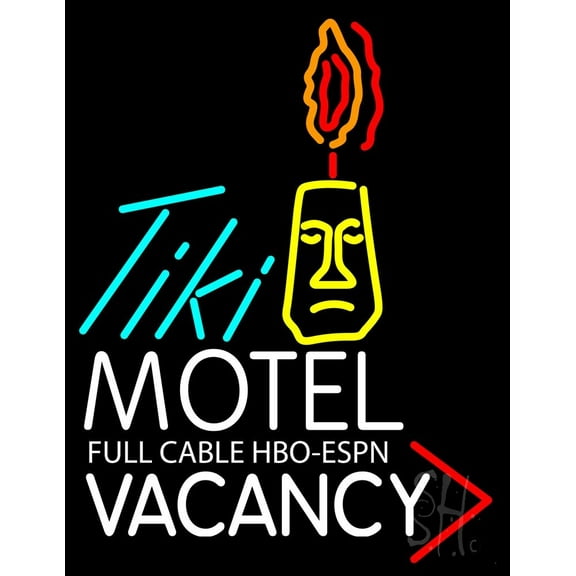 Tiki Vacancy LED Neon Sign 24 x 31 - inches, Clear Edge Cut Acrylic Backing, with Dimmer - Bright and Premium built indoor LED Neon Sign for Bar decor.