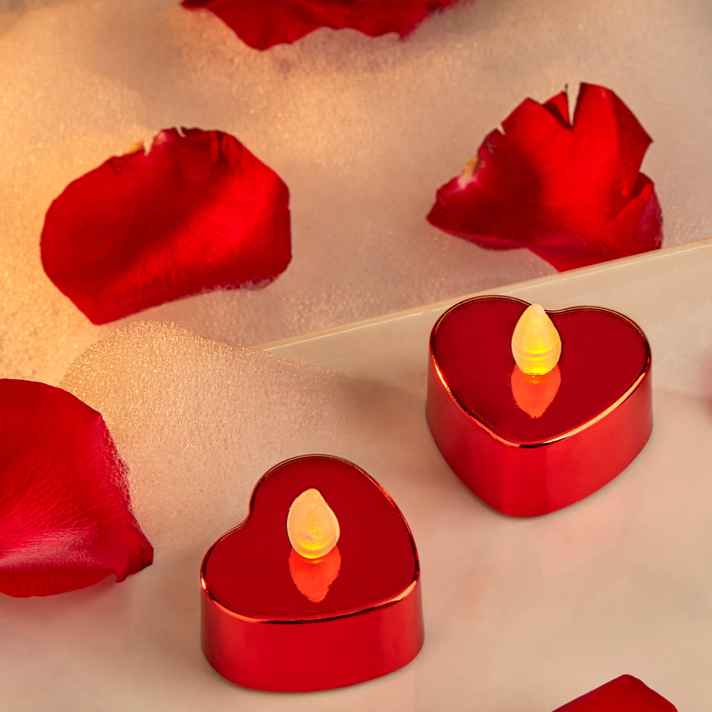 Way To Celebrate LED Flameless Tealight Candles, Red Hearts, 4