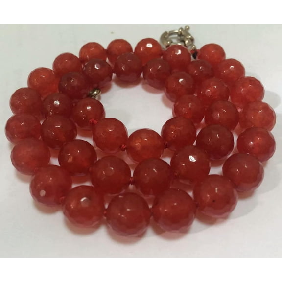 K-KED Natural 10mm Faceted Red Jade Round Beads Gemstone Necklace 18"