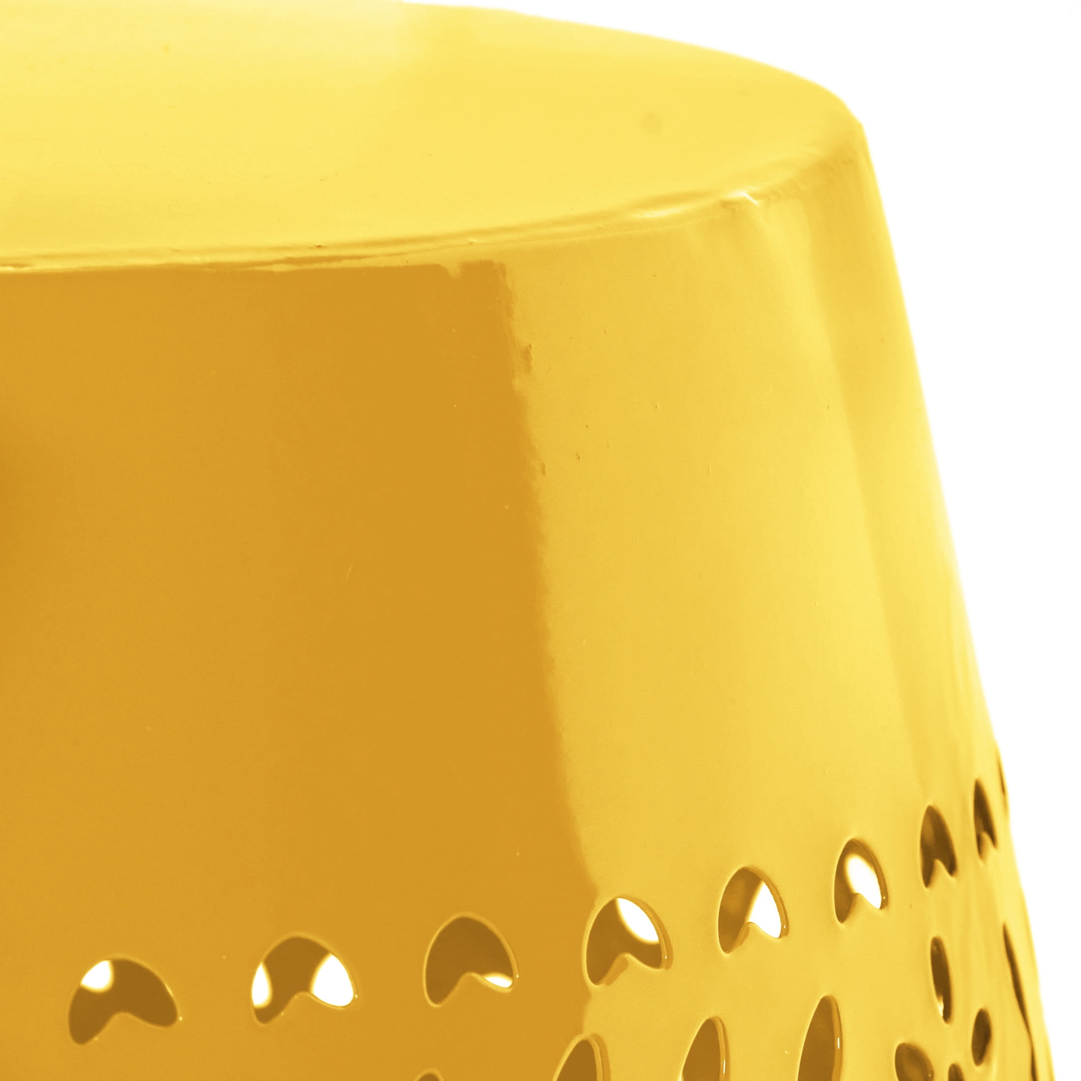 Christopher Knight Home 12" Outdoor Lace-Cut Iron Side Table, Decorative Barrel Accent Patio Table, Yellow