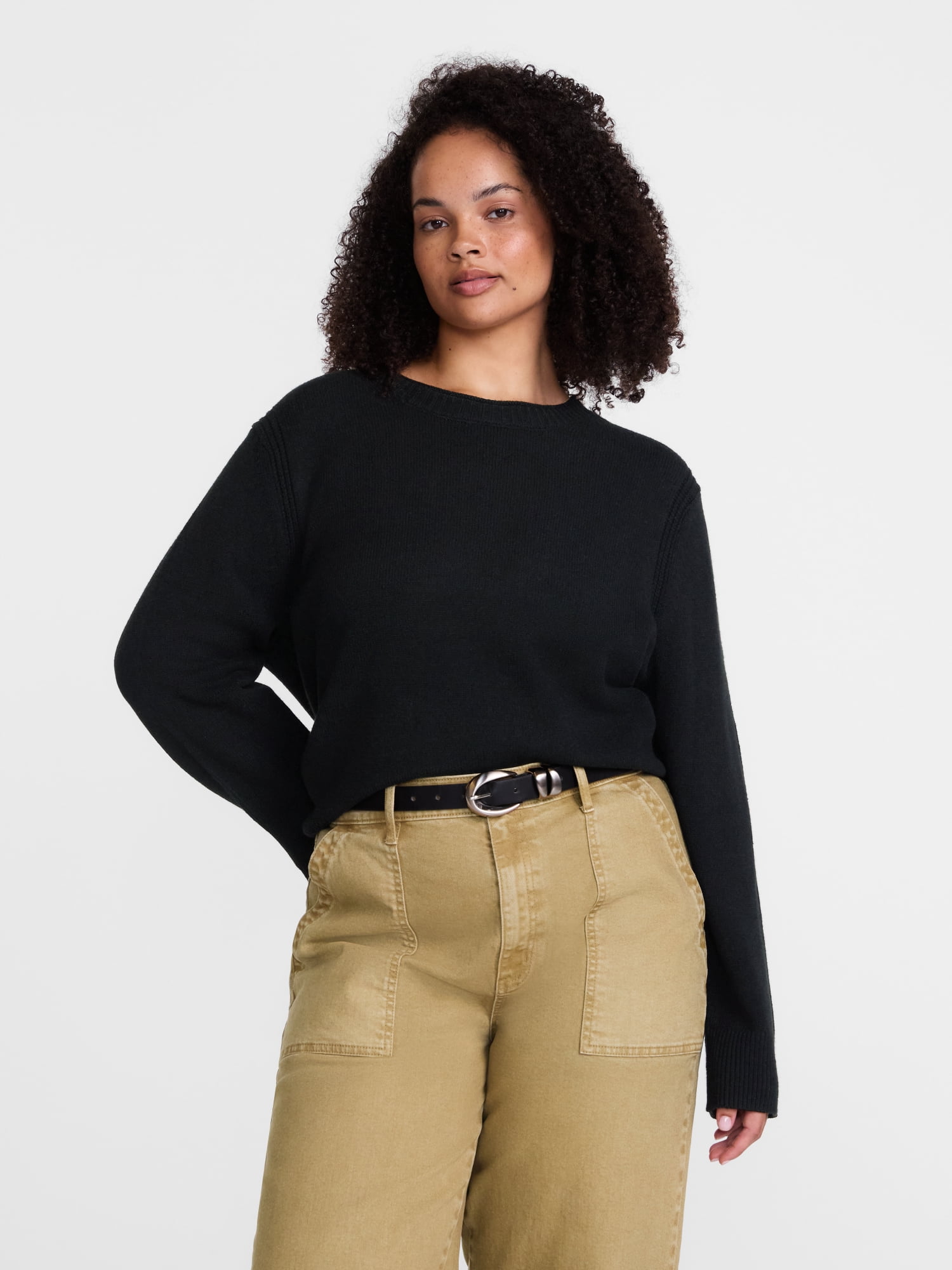 Scenario Women's and Women's Plus Cozy Crewneck Sweater with Long Sleeves, Sizes XS-4X