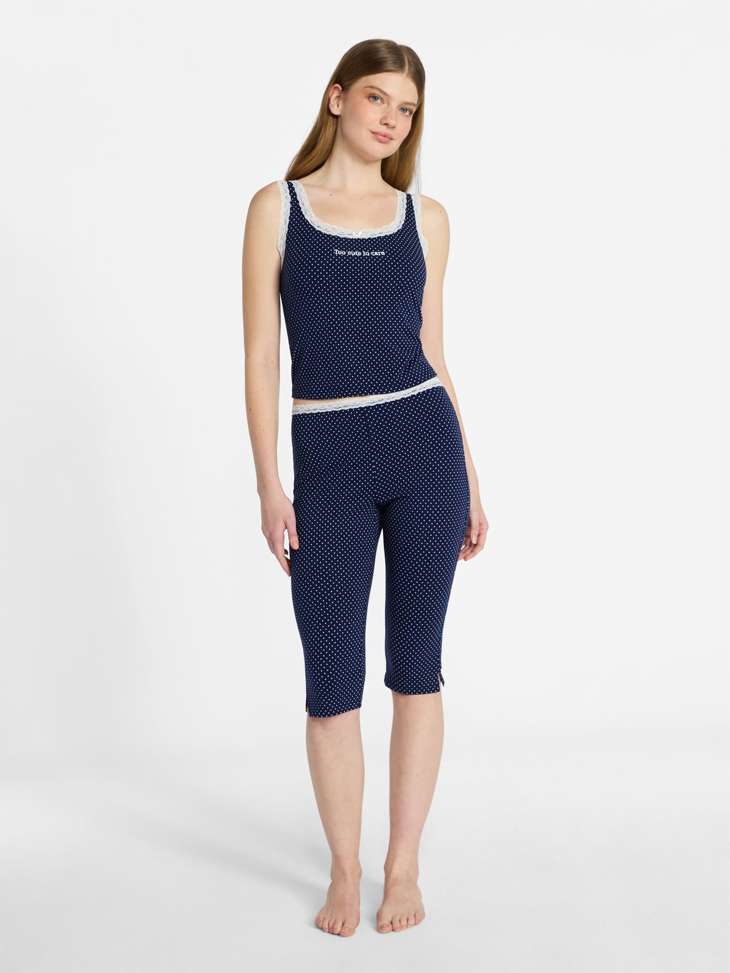 No Boundaries Single Jersey Lace Capri Sleep Pants, Women's XXS-3X