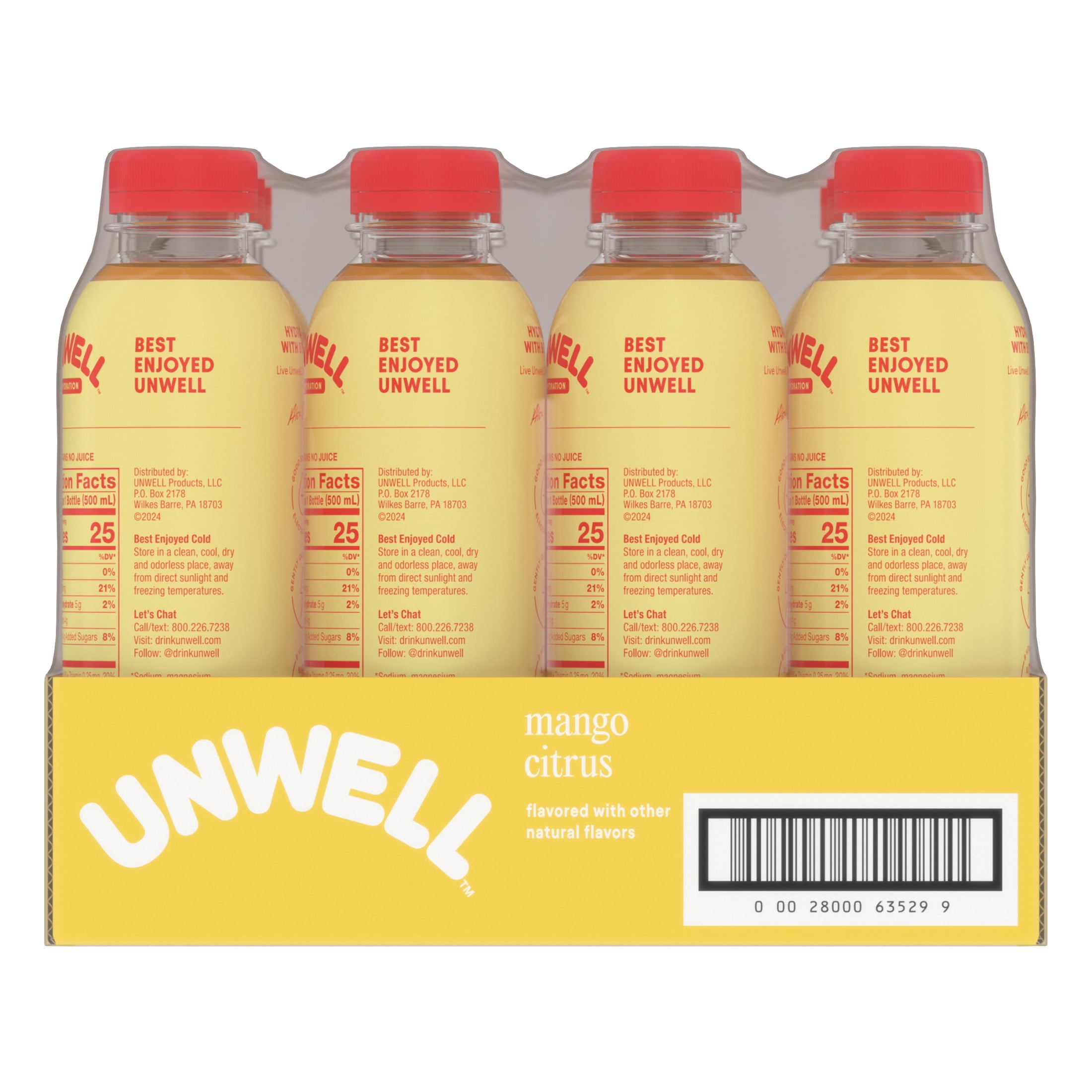 Unwell Hydration Electrolyte Drink for Rapid Hydration + Focus – Mango Citrus, 12 pack