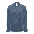 thumbnail image 4 of Adeawade Womens T Shirts Long Sleeve Solid Color Tops Round Neck Classic Tee Clothing L Blue, 4 of 5