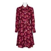 NANETTE Nanette Lepore Collared Button Down Long Sleeve Tie Front Floral Print Polyester Dress-SANGRIA PINK / 16