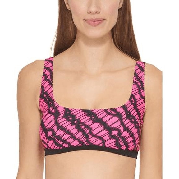 Women's Printed Square-Neck Bikini Top Neon Pink L