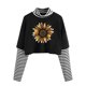 thumbnail image 1 of Pntutb Bloque de color para mujer 2 en 1 Crop top Sun Moon Butterfly Impreso Camisas a rayas en contraste Blusas de cuello alto de manga larga Pntutb Pntutb-7943, 1 of 1