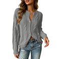 thumbnail image 3 of thefmos Women's V-Neck Button Front Sweater Loose Fit Long Sleeve Knit Cardigan Casual Fashion Fall Winter Outfit, Gray XL, 3 of 6