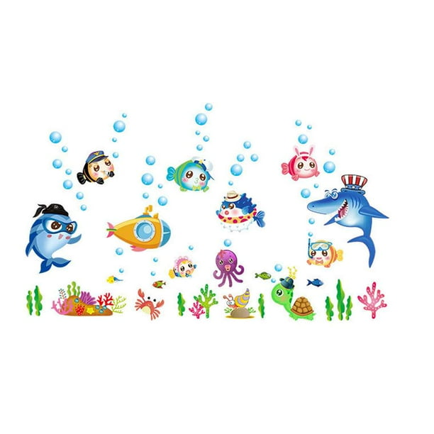 Waterproof PVC Cartoon Under the Sea Wall Stickers Ocean Animals Wall