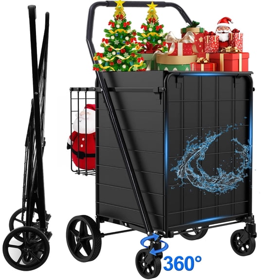 Folding Shopping Cart, Heavy Duty Grocery Cart with Removable Basket, 360° Rolling Laundry Cart & Lightweight Trolley for Shopping, Grocery, Laundry, Supermarket, Camping, Outdoor, Beach