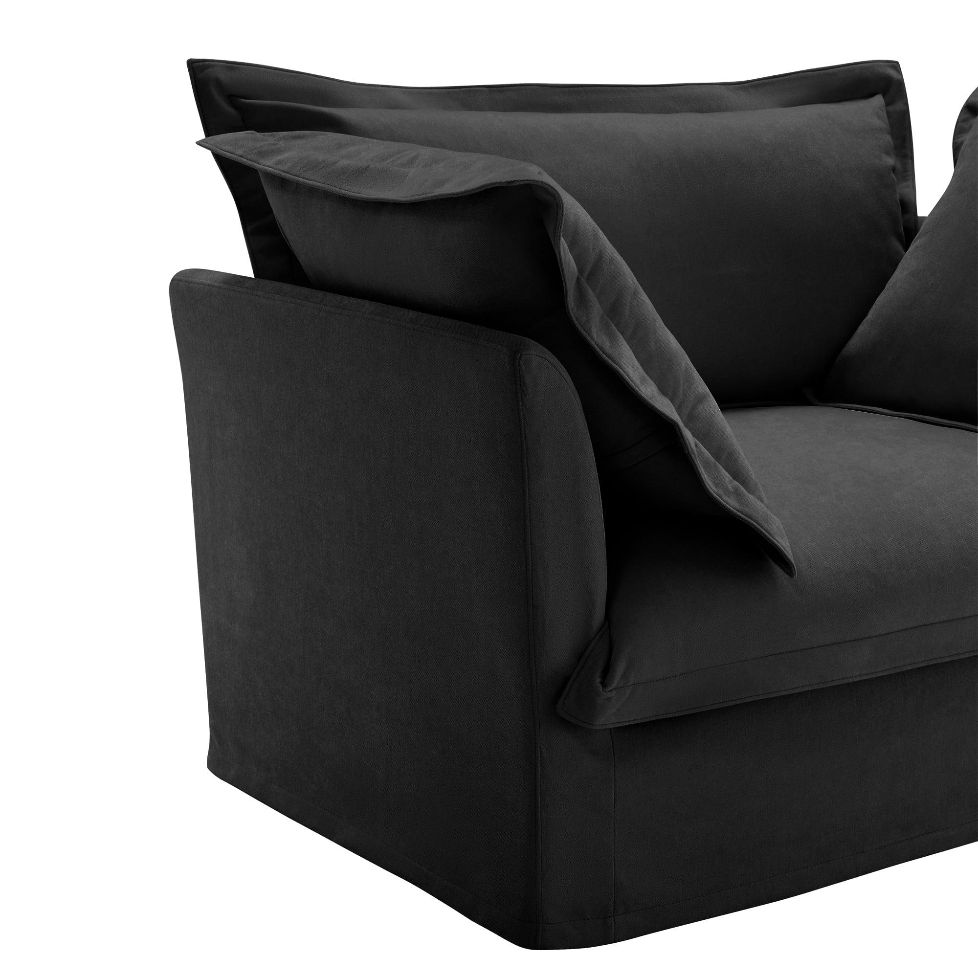 Gewnee Chenille Black Deep Seat Oversized Slipcovered Long 4 Seater Sofa with Removable Cover, Comfy Sofa for Living Room