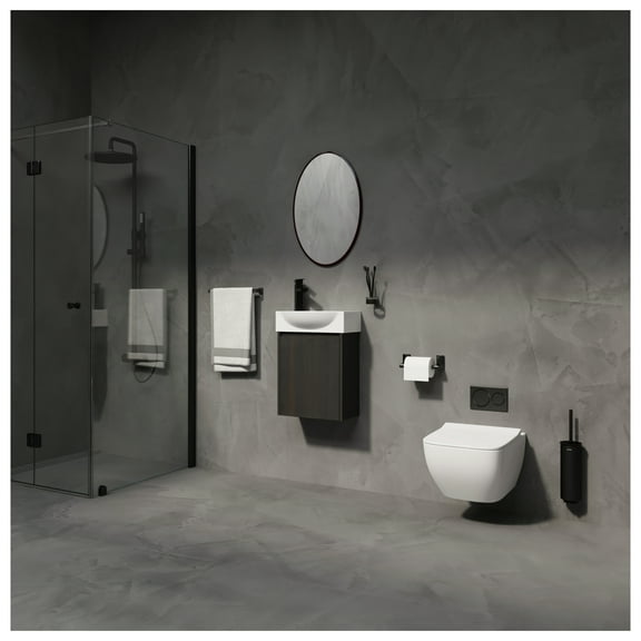 Bathroom Vanity Sink Combo 16 Inch, Modern Small Bathroom Vanity Set with Ceramic Sink, Black Finish, Space Saving Cabinet for Powder Room Black   Bathroom   American Design   Engineered Wood