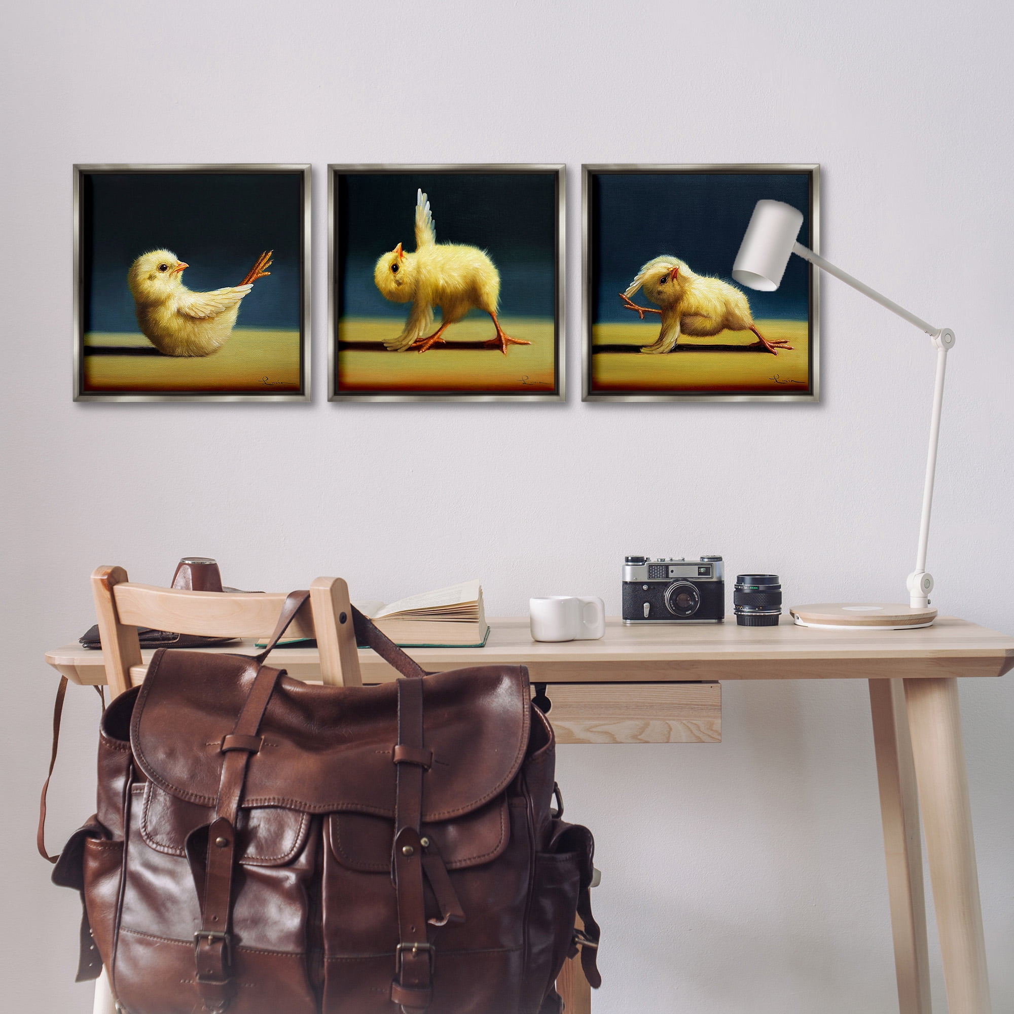 Stupell Industries Yoga Chick Trio Funny Farm Animals Animals & Insects Painting Gray Floater Framed Canvas Art Print Wall Art, 18 x 18, Set of 3
