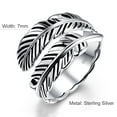 thumbnail image 5 of JQUEEN 925 Sterling Silver Ring Feather Ring Adjustable Feather Ring Stacking Ring Vintage Statement Ring for Women & Men, 5 of 5