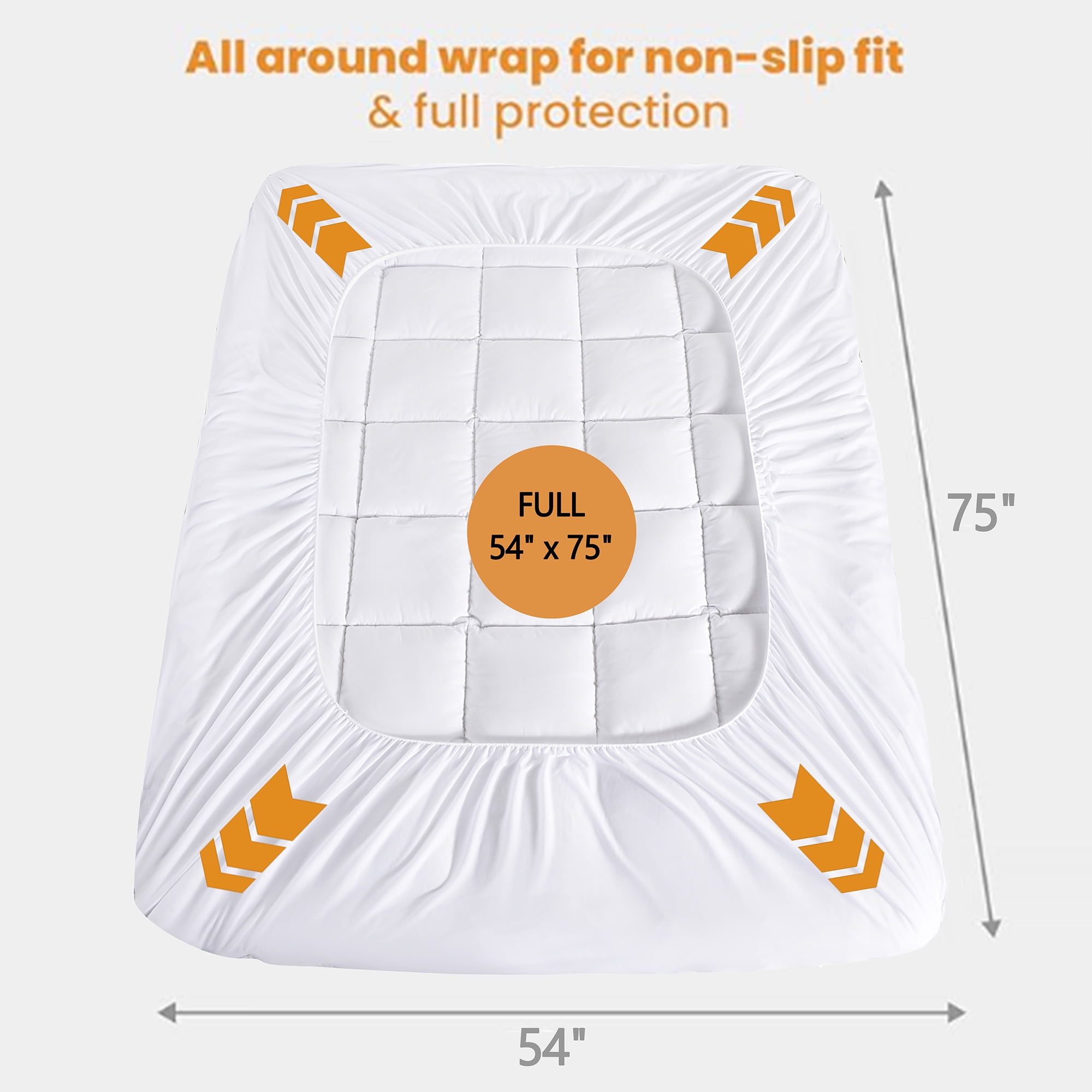 HIG Breathable Cotton Mattress Pad Full Size, Soft Fitted Mattress Cover Protector with 8-21" Deep Pocket, Thick Quilted Pillow Top Mattress Topper for Back Pain, White, 54x75 Inches