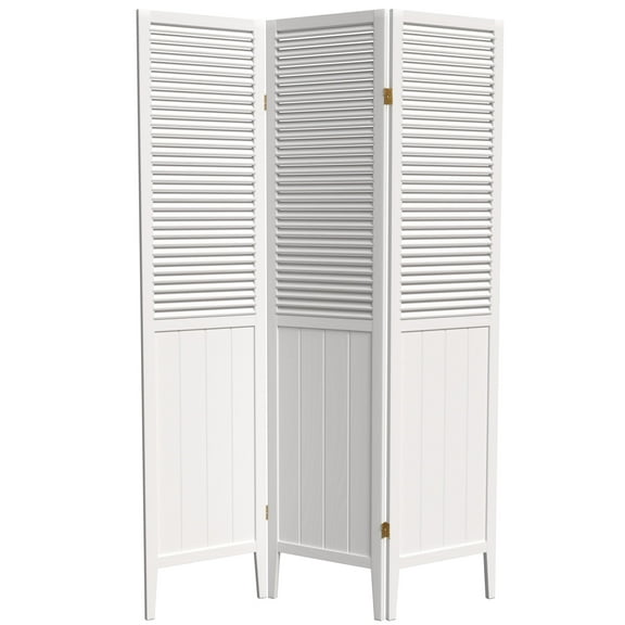 White 6 Ft. Tall 3-Panel Room Divider with Beadboard Design