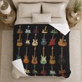 thumbnail image 5 of Colorful Guitar Icons on Dark Background, Playful Retro Music Pattern for Guitar Lovers, Father's Day Gift, Soft Flannel Blanket for Game Room and Office, Retro Home Decor, 5 of 9