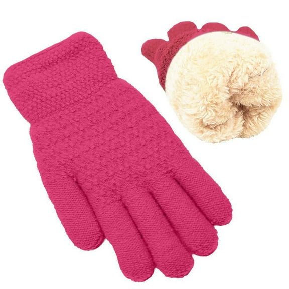 Eltusu Girls Knit Gloves, Windproof Outdoor Thermal Stretch Winter Mittens Hot Pink Size 6-13 T