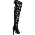 thumbnail image 2 of CR Elnora Gladiator Open Toe Lace Back Full Zipper Thigh High Stiletto Heel Boot Black, 2 of 2