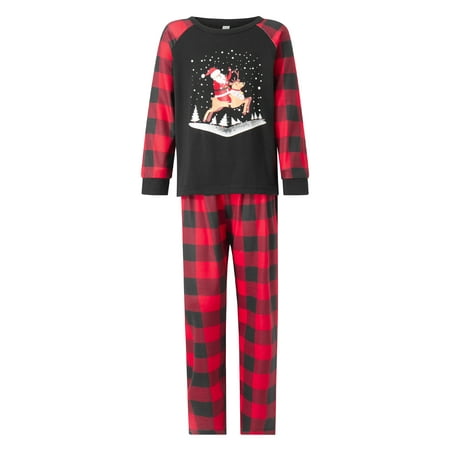

aturustex Christmas Family Matching Pajamas Baby Romper/Deer Santa Print Long Sleeve Tops + Plaid Long Pants Loungewear