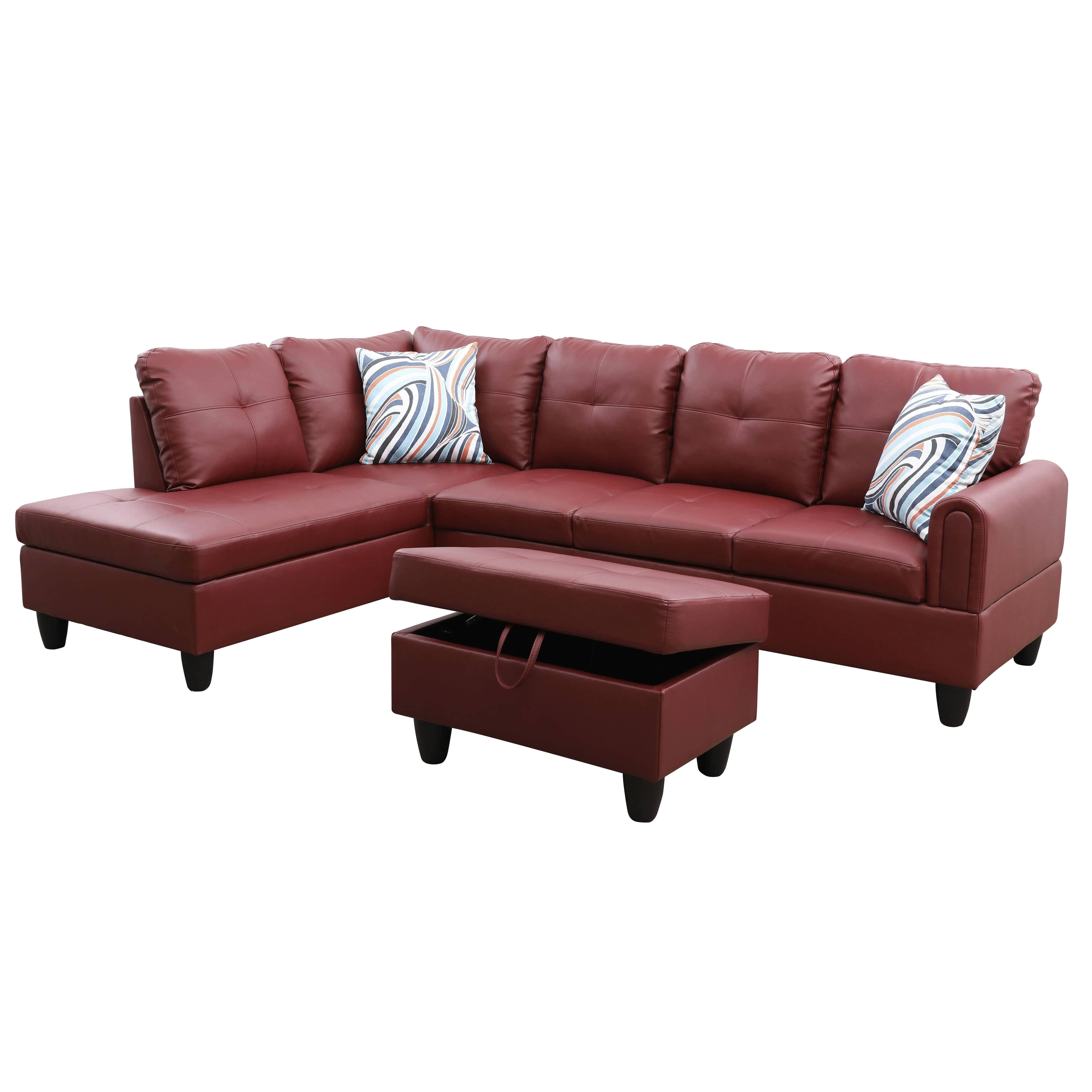 MAYEERTY 97" Ruby Modern Faux Leather Couch Rich Red Bold Living Room Seating