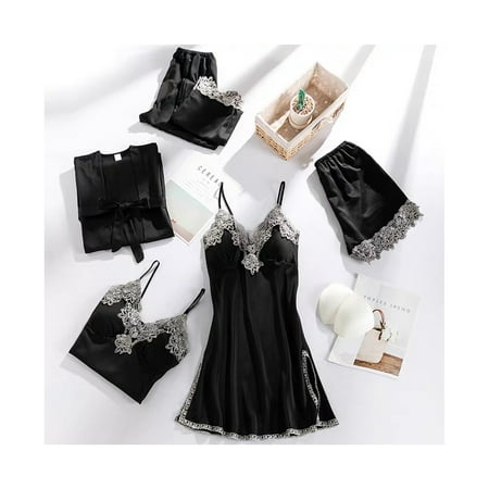 

Liveday Female Pajamas Set 5pcs Sleepwear Lace Comfortable Sleepwear Loungewear