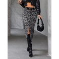 thumbnail image 6 of Women Leopard Print Slit Maxi Skirt Black Casual Vacation Style, 6 of 30