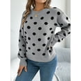 thumbnail image 6 of Panan Women's Crew Neck Polka Dot Pattern Chunky Knit Relaxed Fit Long Sleeve Pullover Sweater, Casual Knit Top, 6 of 7