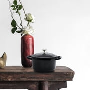 RJ Legend 8.5 Ounce Othello-Colored Cast Iron Pot, Enameled Cast Iron Mini Pot, Round Mini Cocotte, Cast Iron Set 2-Piece Black and White Cast Iron Pots, 5.5-Inch Cast Iron Pot with Lid