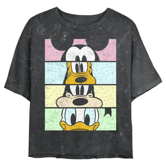 Junior's Mickey & Friends Distressed Group Cropped Portraits Crop Graphic Tee Black Medium