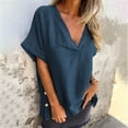 thumbnail image 5 of v neck tunic tops - women solid color cotton linen shirts,short sleeve side button tees,loose casual summer t-shirts, 5 of 9