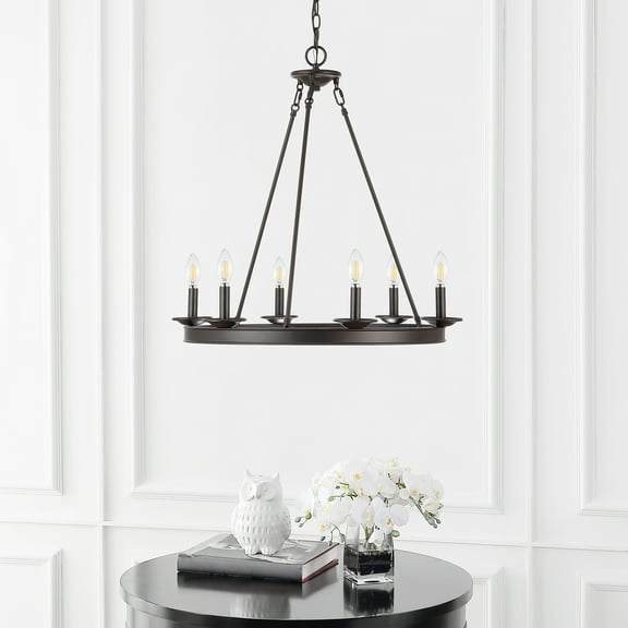 SAFAVIEH Joris 6 Light Industrial Adjustable Chandelier, Bronze Black