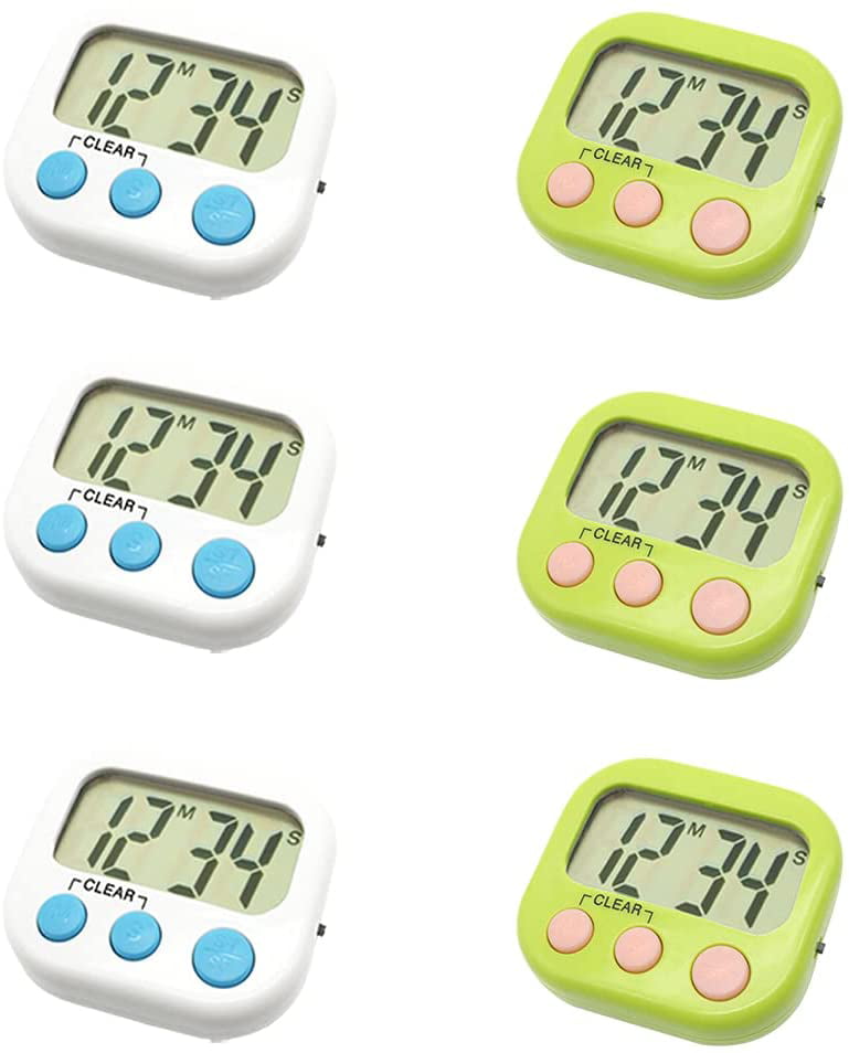 6 Pack Digital Kitchen Timer for Cooking Classroom Timers for Teachers Minute Second Count Up Countdown 