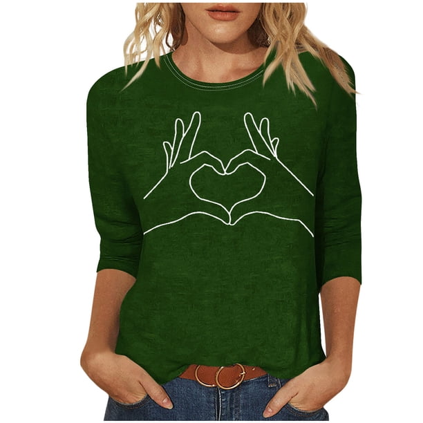 Tops de Cuello Redondo para las Mujeres Moda Impresa 3/4 Mangas Blusa Casual Top, Estante de Imitación