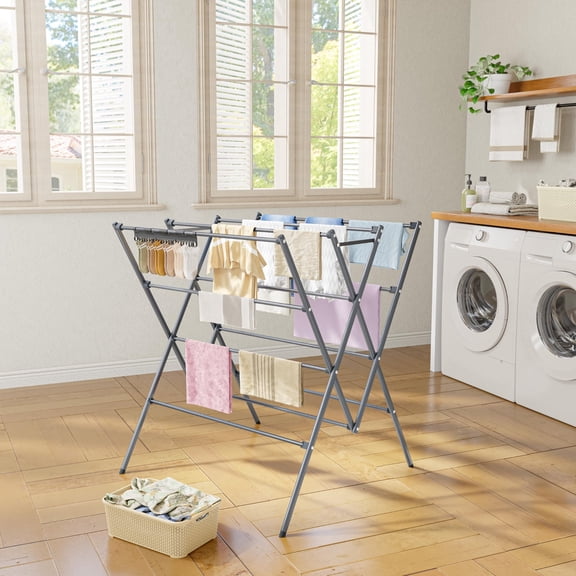 Fixdono Foldable Clothing Drying Rack, Large, Silver