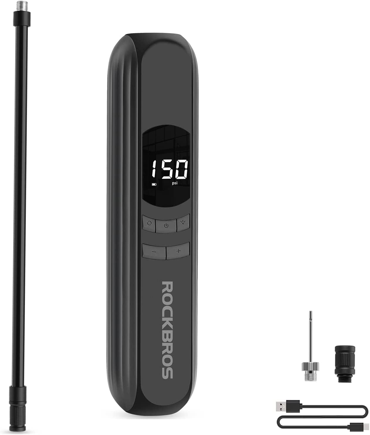 ROCKBROS Electric Bike Pump, 150 Psi Tire Inflator Portable Air Compressor, 2600mAh Rechargeable